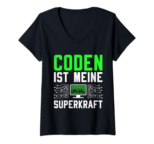 Damen Science Coder CODEN IST Meine SUPERKRAFT LUSTIG Computer T-Shirt mit V-Ausschnitt von ITler Shirt Informatik Nerd Computer Science Coder