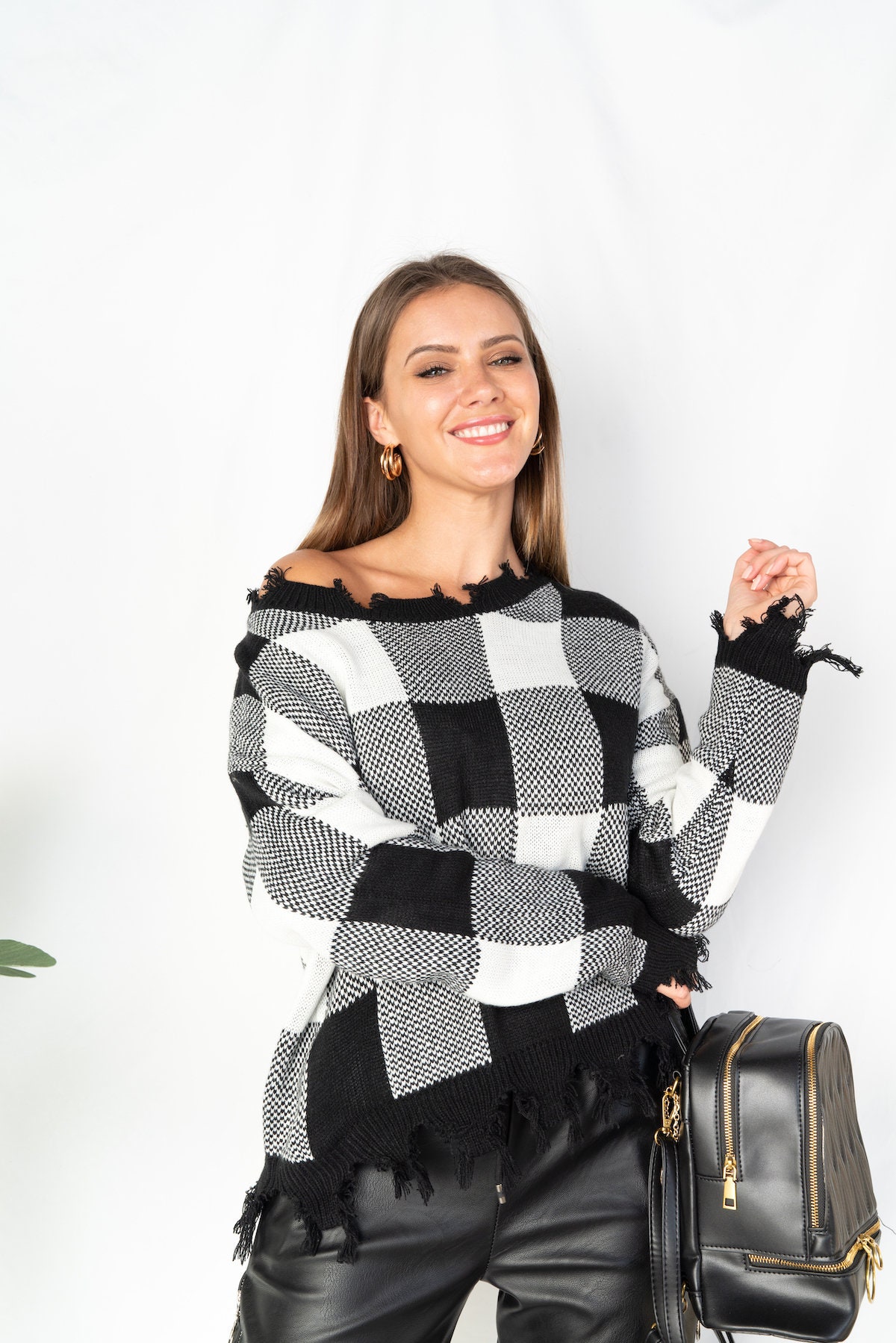 Roher Rand-Square-Block-Pullover - Relaxed Fit Fransenbesatz von ITooFashionStore