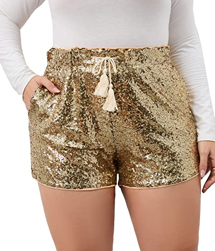 Damen Sommer Pailletten Shorts Hohe Taille Casual Lose A Linie Hot Pants Sparkly Clubwear Night-Out Skorts, Gold, Groß von IUALXYBB