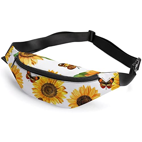 Aquarell-Sonnenblumen-Schmetterlinge Aquarell-Kürbis-Sonnenblumen-Gürteltasche, Sport-Gürteltasche für Erwachsene, Kinder, für Männer und Frauen von IUBBKI