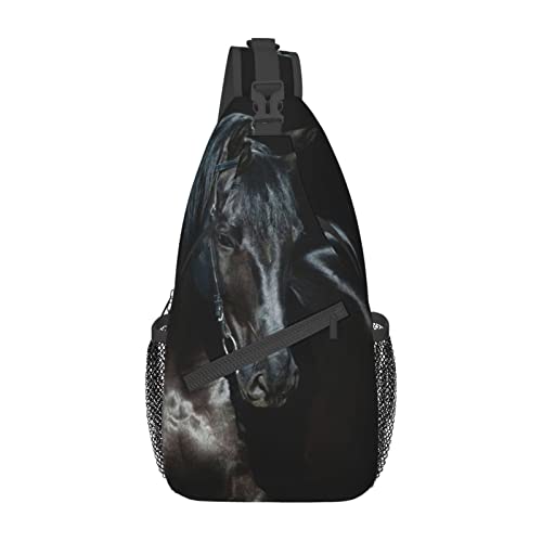 Black Horse Sunset Sunflower Brusttasche mit hoher Speicherkapazität, diagonaler Sling-Rucksack, Umhängetasche für Männer und Frauen Black Horse Sunset Sunflower Brusttasche mit hoher Speicherkapazität, diagonaler Sling-Rucksack, Umhängetasche für Männer und Frauen von IUBBKI