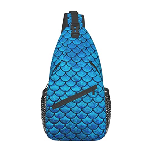 Blaue Fischschuppen-Schultertasche, Schulterrucksack, Brusttasche, lässiger Umhängetaschen-Tagesrucksack für Damen und Herren, Wandern, Reisen von IUBBKI