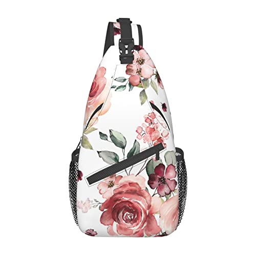 Blühende Rosenblumen, Bergboot, See, Umhängetasche, Schulterrucksack, Brusttasche, lässiger Umhängetasche, Tagesrucksack für Damen und Herren, Wandern, Reisen von IUBBKI