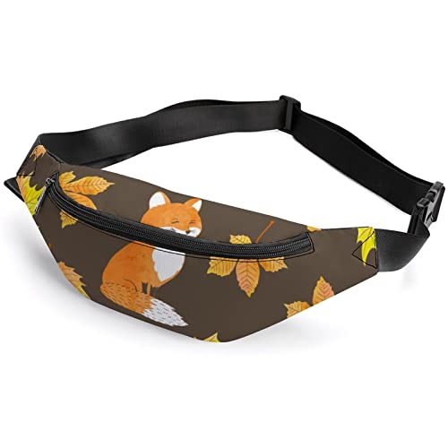 Cute Foxes Autumn Leaves Cute French Bulldog Fanny Pack, Adult Kids Sport Waist Bag for Men Women von IUBBKI