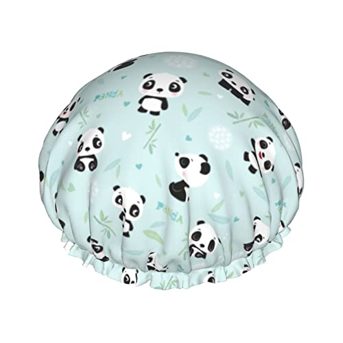 Duschhaube mit Cartoon-Panda-Cartoon-Ente, 1er-Set, große Öffnung, Stretch-Badekappe mit elastischem Seil, wasserdicht, doppellagig, Badehut, wiederverwendbar, Badehaarkappe für Damen, Herren und Kind von IUBBKI