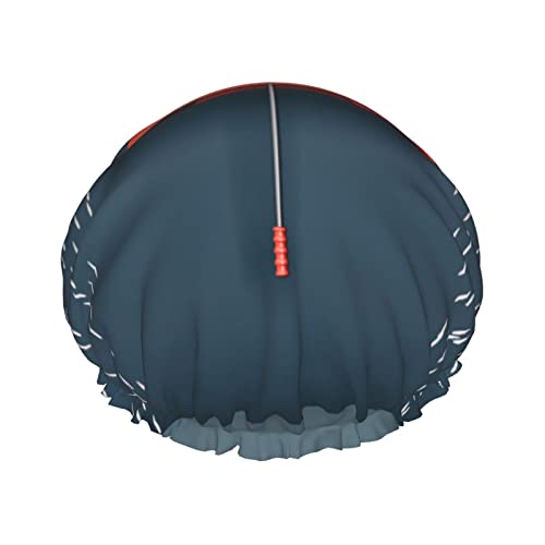 Duschhaube mit rotem Regenschirm im Regen, bedruckt, Satin-Mütze, Haarkappe, wasserdichte Badekappen, elastisches Band, Duschhaube mit Stretch-Saum, wiederverwendbar von IUBBKI