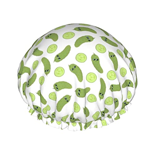 Duschhaube mit süßem Pickles-Musik-Thema, 1er-Set, große Öffnung, Stretch-Badekappe mit elastischem Seil, wasserdichter doppellagiger Badehut, wiederverwendbare Bade-Haarhaube für Damen, Herren und K Duschhaube mit süßem Pickles-Musik-Thema, 1er-Set, große Öffnung, Stretch-Badekappe mit elastischem Seil, wasserdichter doppellagiger Badehut, wiederverwendbare Bade-Haarhaube für Damen, Herren und K von IUBBKI