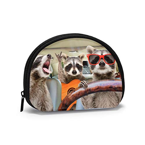 Familie Waschbär Drive Trip Chihuahua Hundepfoten Münzgeldbörse Geldbörsen Kleingeldtasche Funkiger Schlüsselhalter Reißverschluss Kleine Kosmetik-Make-up-Taschen von IUBBKI