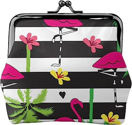 Flamingos-Leder-Geldbörse, kleine Kiss-Lock-Wechseltasche, Verschluss-Schnalle, Geldbörse für Damen und Mädchen von IUBBKI