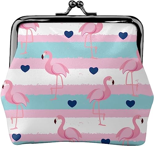 Flamingos-Leder-Geldbörse, kleine Kiss-Lock-Wechseltasche, Verschluss-Schnalle, Geldbörse für Damen und Mädchen von IUBBKI