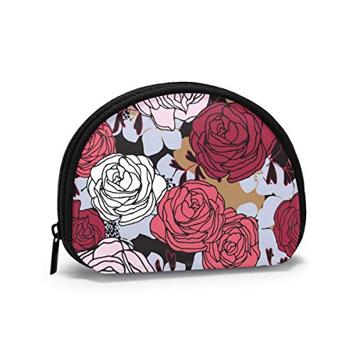 Foral Roses Grapes and Wine Münzgeldbörse Geldbörsen Kleingeldbeutel Bunter Schlüsselhalter Reißverschluss Kleine Kosmetik-Make-up-Taschen von IUBBKI