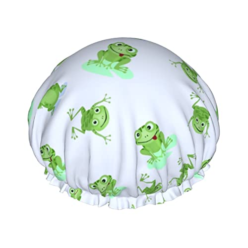 Frosch-Duschhaube, Faultier, wiederverwendbar, Bade-Duschhauben für Frauen, langes Haar, doppellagig, wasserdicht, Bade-Duschhut, Haarschutz für Kinder, Mädchen, Frauen, 1 Packung von IUBBKI