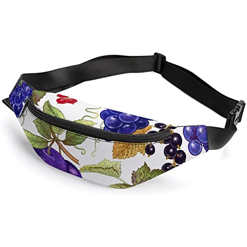 Grapes Plum Cherry Pattern Golden Butterflies Fanny Pack, Adult Kids Sport Waist Bag for Men Women von IUBBKI