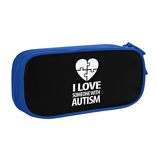 IUBBKI Autism Awareness I Love Someone with Autism Pencil Bag Große Kapazität Doppelschicht Büro Schule Tragbares Federmäppchen von IUBBKI