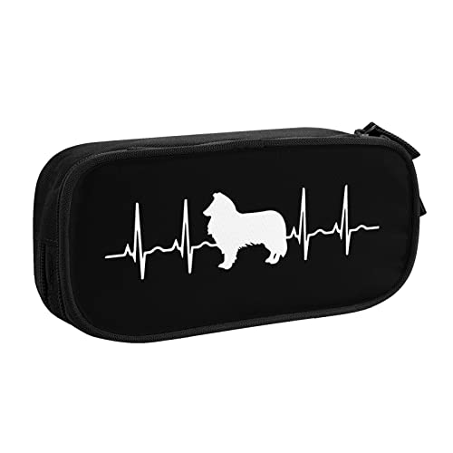 IUBBKI Border Collie Dog Heartbeat Pencil Bag Große Kapazität Doppelschicht Büro Schule Tragbares Federmäppchen von IUBBKI