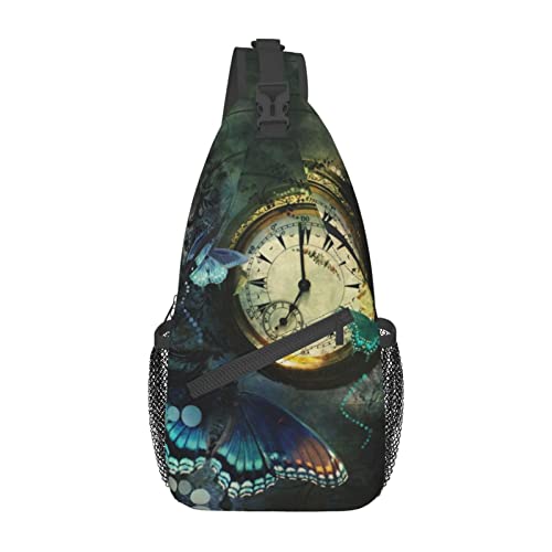 IUBBKI Butterfly Clocks Red Watermelon Umhängetasche, Crossbody Sling Rucksack Sling Bag Brusttasche Daypack für Damen Herren Reisen Wandern von IUBBKI