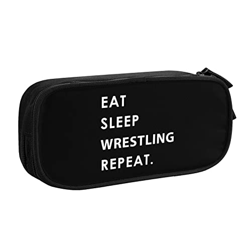 IUBBKI Eat Sleep Wrestle Repeat Pencil Bag Große Kapazität Doppelschicht Büro Schule Tragbares Federmäppchen von IUBBKI