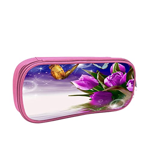 IUBBKI Federmäppchen Federmäppchen Lila Tulip Große Kapazität Federmäppchen Stifte-Organizer Federmäppchen College School Für Jungen Mädchen von IUBBKI