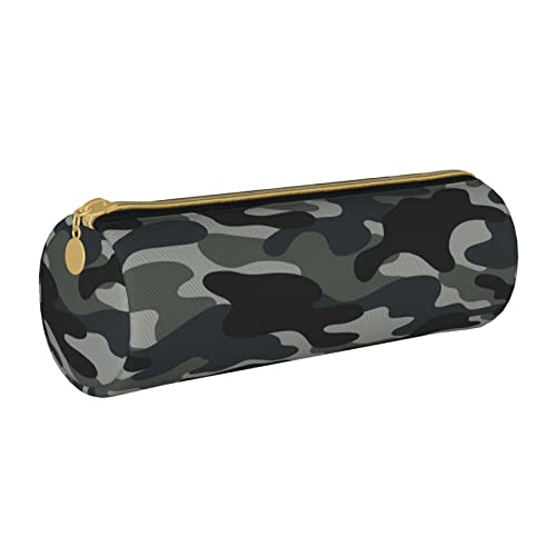 IUBBKI Federmäppchen aus Leder, Grau, Camouflage, nahtloses Muster, Halter, Beutel, Box, Make-up-Tasche, Organizer mit Reißverschluss für das Schulbüro von IUBBKI