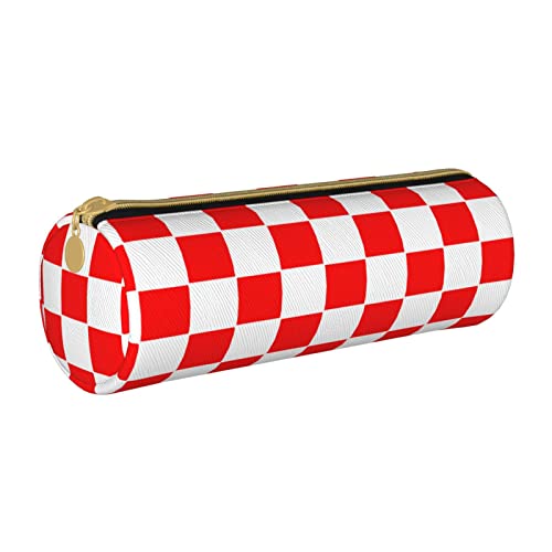 IUBBKI Federmäppchen aus Leder, klassisch, rot, weiß, kariert, mit Halter, Box, Make-up-Tasche, Organizer mit Reißverschluss für das Schulbüro IUBBKI Federmäppchen aus Leder, klassisch, rot, weiß, kariert, mit Halter, Box, Make-up-Tasche, Organizer mit Reißverschluss für das Schulbüro von IUBBKI