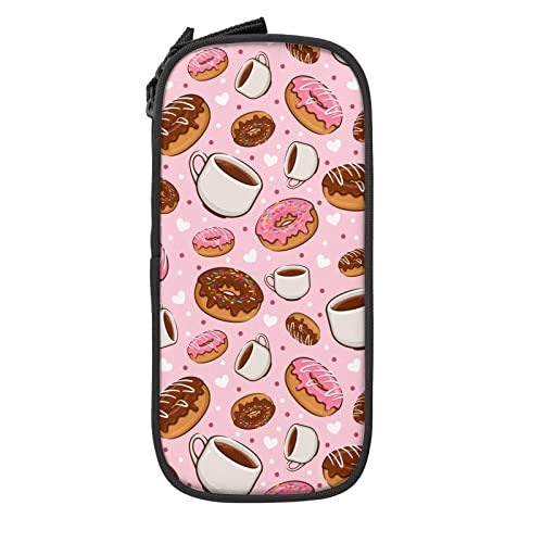 IUBBKI Federmäppchen mit Donut und Kaffee, große Kapazität, langlebig, Federmäppchen, Aufbewahrungstasche mit Reißverschluss, Box, stationäres Etui von IUBBKI