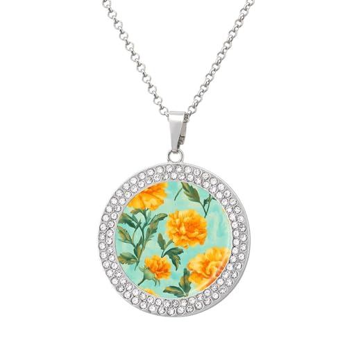 IUBBKI Halskette mit gelben Blumen und Ringelblumen, Geschenk für Frauen, mehrfarbige Diamant-Halsketten, funkelnder Kreis-Anhänger mit Kette IUBBKI Halskette mit gelben Blumen und Ringelblumen, Geschenk für Frauen, mehrfarbige Diamant-Halsketten, funkelnder Kreis-Anhänger mit Kette von IUBBKI