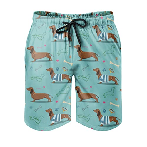 IUBBKI Herren-Badehose mit Dackel-Hund, schnell trocknende Badeshorts mit Netzfutter und Taschen, Vintage-Sportbekleidung von IUBBKI