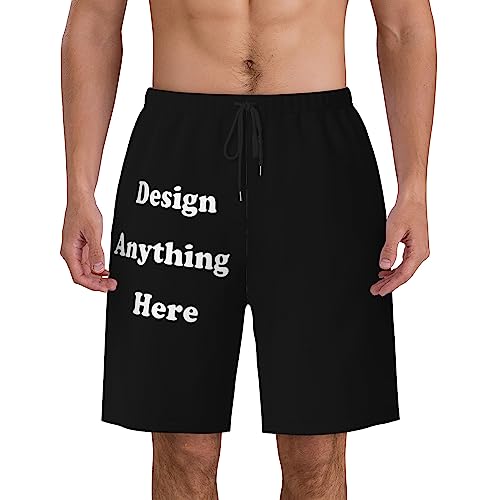 IUBBKI Herren-Strandshorts mit individuellem Fototext, Herren-Badehose, personalisierte Strand-Boardshorts, Badeshorts, lässige Sommer-Strandshorts mit elastischem Bund und Kordelzug von IUBBKI