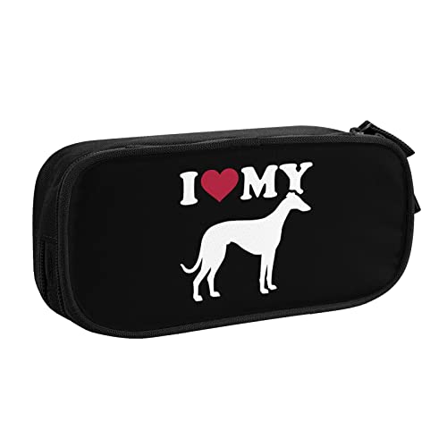 IUBBKI I Love Greyhound Dog Pencil Bag Large Capacity Double Layer Office School Tragbares Federmäppchen von IUBBKI