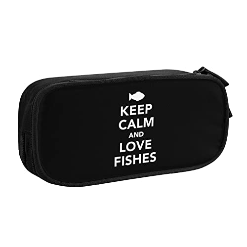 IUBBKI Keep Calm and Love Fishing Pencil Bag Große Kapazität Doppelschicht Büro Schule Tragbares Federmäppchen von IUBBKI