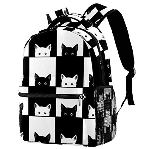 IUBBKI Lässiger Rucksack Nette Schwarz Weiß Katze Schulrucksack mit Taschen Leicht Wasserdicht Duffle Rucksack Personalisierte Rucksack für Kinder, Siehe Abbildung, One size von IUBBKI