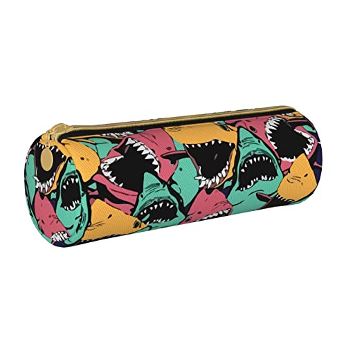 IUBBKI Leder-Federmäppchen, Motiv: SharkDeepSeaAnimals, Halter, Beutel, Box, Make-up-Tasche, Organizer mit Reißverschluss für Schule, Büro von IUBBKI