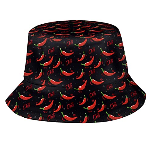 IUBBKI Red Chilli 3 Chilli Pepper Fischerhut, lustiger Cinco De Mayo-Fischerhut, Sommer-Sonnenkappe, verstaubarer Reise-Strandhut von IUBBKI