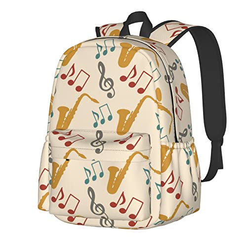 IUBBKI Rucksack mit Musiknoten, Saxophon-Muster, Schule, Laptop, lässig, Büchertaschen, Business-Tagesrucksack, Reisetaschen für Damen, Herren, Erwachsene, Kinder, Siehe Abbildung, One size von IUBBKI