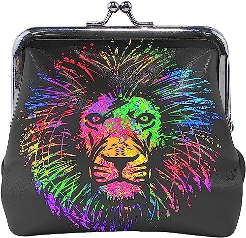 Kleine Geldbörse mit Löwenkopf in mehrfarbigen psychedelischen Farben – Kiss-Lock-Geldbörse für Damen und Mädchen von IUBBKI