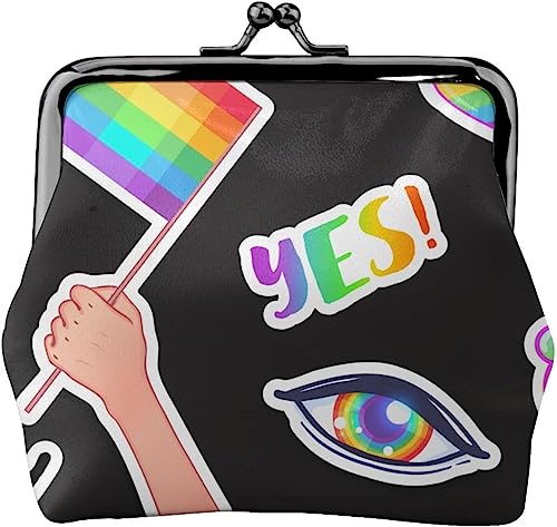 LGBT Pride Leder-Geldbörse, kleine Kiss-Lock-Wechseltasche, Verschluss-Schnalle, Geldbörse für Damen und Mädchen von IUBBKI