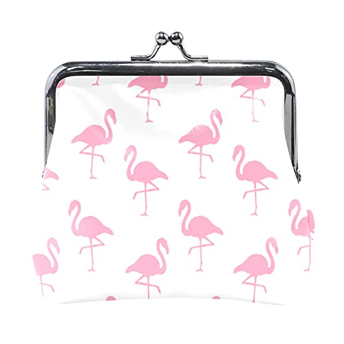 Mehrfarbig, 14 Flamingos, rosa Flamingo-Leder-Geldbörse, Kiss-Lock-Clutch-Beutel, Haspe, Kartenschlüssel, Wechselgeldbörse, Schnalle, kleine Handtasche für Damen, Mädchen, Damen von IUBBKI