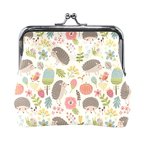 Mehrfarbig, 17 bunte, lustige Dinosaurier mit Waldpalmenblättern auf schwarzem Damen-Leder-Geldbörse, Haspe, Kartenschlüssel, Kleingeldbörse, kleine Schnalle, Handtaschenetui, Kiss-Lock-Kupplungstasch von IUBBKI