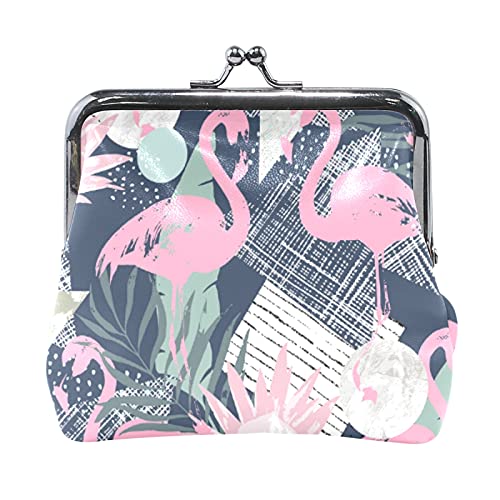 Mehrfarbig, 18 Flamingos, rosa Flamingo-Leder-Geldbörse, Kussschloss, Clutch-Beutel, Haspe, Kartenschlüssel, Wechselgeldbörse, Schnalle, kleine Handtasche für Damen, Mädchen, Damen von IUBBKI