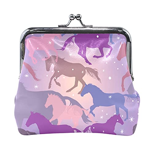 Mehrfarbig, 18 bunte, lustige Dinosaurier mit Waldpalmenblättern auf schwarzem Damen-Leder-Geldbörse, Haspe, Kartenschlüssel, Kleingeldbörse, kleine Schnalle, Handtaschenetui, Kiss-Lock-Kupplungstasch von IUBBKI