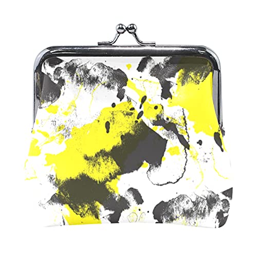 Mehrfarbig, 5 bunte, lustige Dinosaurier mit Waldpalmenblättern auf schwarzem Damen-Leder-Geldbörsen-Geldbörse, Haspe, Karte, Schlüssel-Wechselgeldbörse, kleine Schnalle, Handtaschenetui, Kiss-Lock-Ku von IUBBKI