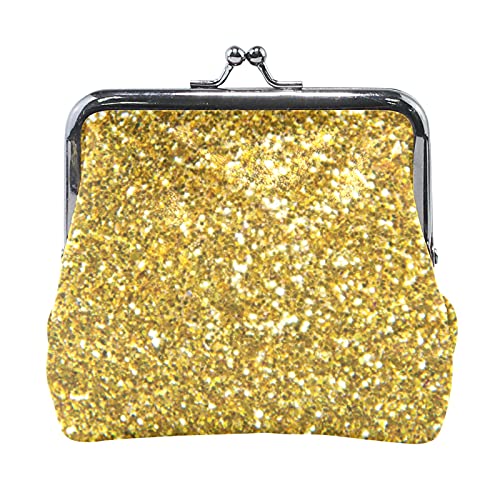 Multi 1 Golden Shiny Gold Glittering Background Yellow Holiday Lametta Pattern Women Leather Coin Purse Hasp Card Key Change Wallet Small Buckle Handbag Case Kiss Lock Clutch Pouch Pocket for Girls La von IUBBKI