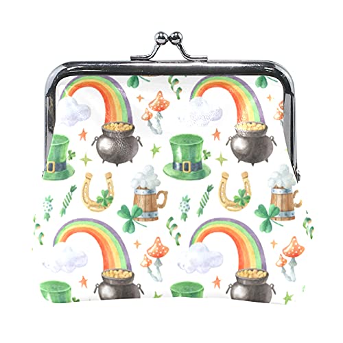 Multi 1 St. Patrick's Shamrock Leprechaun Hat Pot of Gold Rainbow auf Weiß Damen Leder Geldbörse Haspe Karte Schlüssel Kleingeld Geldbörse Kleine Schnalle Handtaschenetui Kiss Lock Clutch Tasche Tasch von IUBBKI