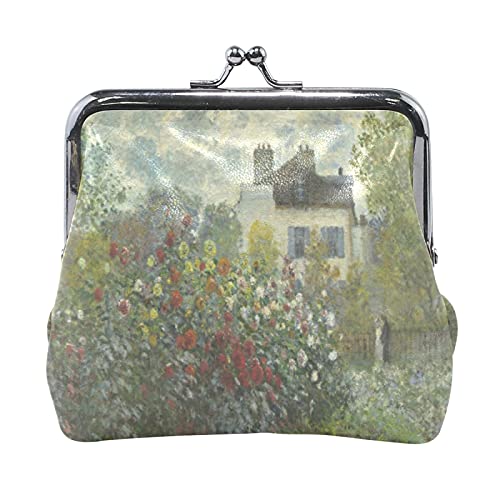 Multi 10 Claude Monet Der Garten des Künstlers in Argenteuil Leder Münzgeldbörse Kiss Lock Clutch Tasche Haspe Karte Schlüssel Wechselgeldbörse Schnalle Kleines Handtaschenetui für Damen Mädchen Damen von IUBBKI