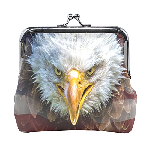 Multi 16 American Eagle Flag Leder-Geldbörse, Kiss-Lock-Clutch-Beutel, Haspe, Kartenschlüssel, Wechselgeldbörse, Schnalle, kleine Handtasche für Damen, Mädchen, Damen von IUBBKI