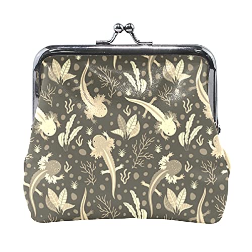 Multi 19 Nahtlose süße graue Schweine mit weißen Kräutern auf grauem Damen-Leder-Geldbörsen-Geldbörse Hasp-Kartenschlüssel-Geldbörse mit Kleiner Schnalle, Handtaschenetui, Kiss-Lock-Clutch-Beutel für von IUBBKI