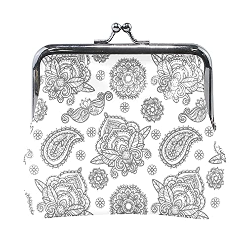 Multi 4 nahtlose niedliche graue Schweine mit weißen Kräutern auf grauem Damen-Leder-Geldbörsen-Geldbörse Hasp-Karten-Schlüssel-Wechselgeldbörse Kleine Schnalle Handtaschen-Etui Kiss Lock Clutch-Beute von IUBBKI