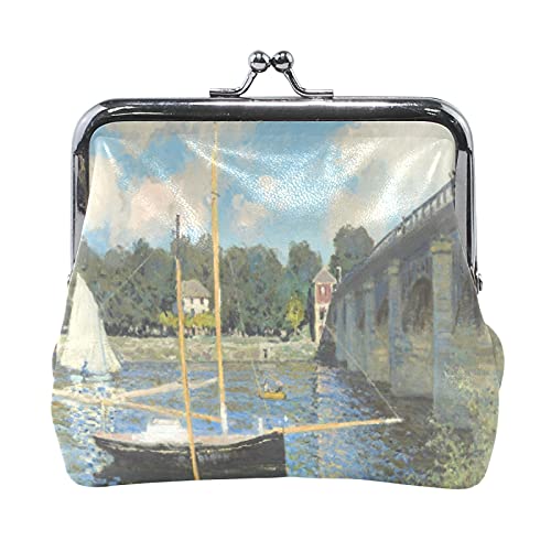 Multi 6 Claude Monet Der Garten des Künstlers in Argenteuil Leder Münzgeldbörse Kiss Lock Clutch Tasche Haspe Karte Schlüssel Wechselgeldbörse Schnalle Kleines Handtaschenetui für Damen Mädchen Damen von IUBBKI