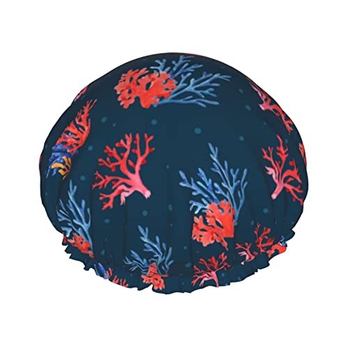 Ocean Life Duschhaube, Löwe, wiederverwendbar, Bade-Duschhauben für Frauen, langes Haar, doppellagig, wasserdicht, Bade-Duschhut, Haarschutz für Kinder, Mädchen, Frauen, 1 Packung von IUBBKI