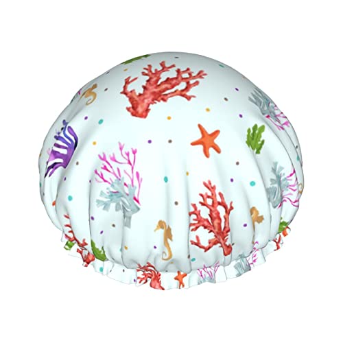 Ocean Life Duschhaube, Meerjungfrauen-Fischschuppen, wiederverwendbare Bade-Duschhauben für Frauen, langes Haar, doppellagig, wasserdicht, Bade-Duschhut, Haarschutz für Kinder, Mädchen, Frauen, 1 Pack von IUBBKI